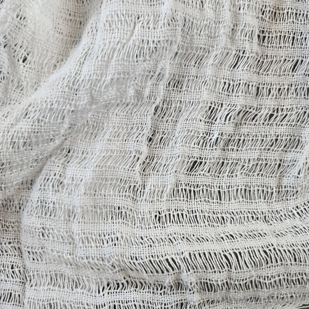 White Open Weave Rectangular Scarf Fringe Ends 21.5